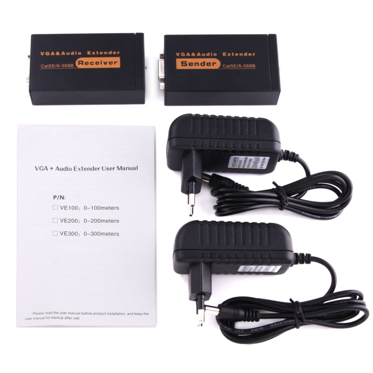 VGA & Audio Extender 1920x1440 HD 100m Cat5e / 6-568B Network Cable Sender Receiver Adapter, UK Plug