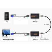 VGA & Audio Extender 1920x1440 HD 100m Cat5e / 6-568B Network Cable Sender Receiver Adapter, EU Plug(Black)