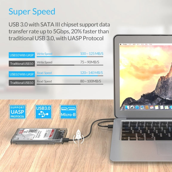 ORICO 2139U3-CR USB3.0 Transparent External Hard Disk Box Storage Case for 9.5mm 2.5 inch SATA HDD / SSD