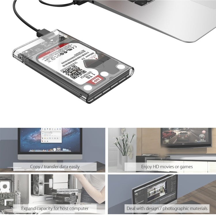 ORICO 2139U3-CR USB3.0 Transparent External Hard Disk Box Storage Case for 9.5mm 2.5 inch SATA HDD / SSD