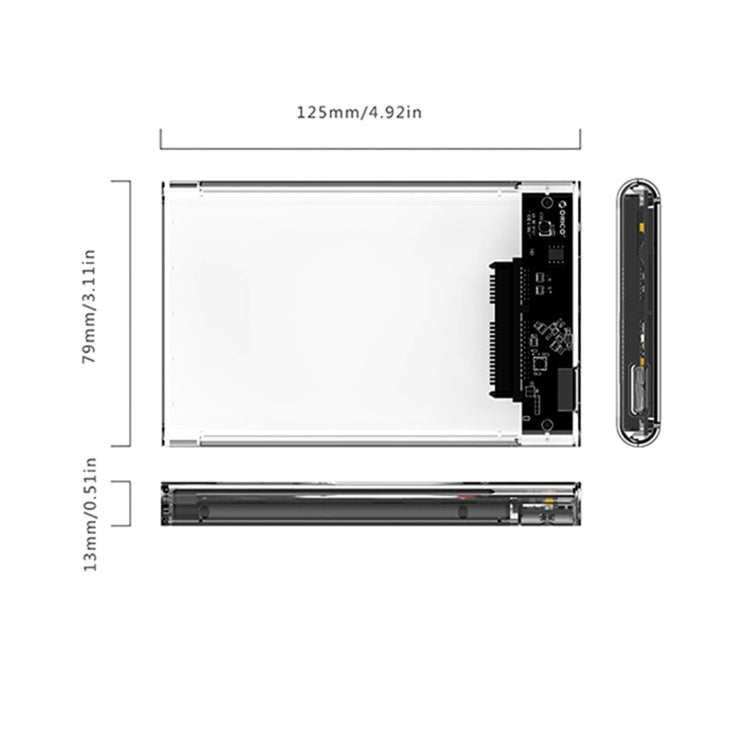 ORICO 2139U3-CR USB3.0 Transparent External Hard Disk Box Storage Case for 9.5mm 2.5 inch SATA HDD / SSD