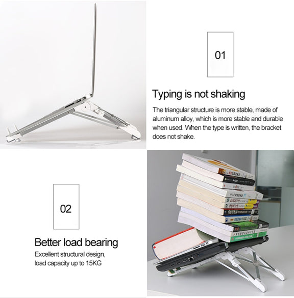 Aluminum Alloy Laptop Height Extender Holder Stand Folding Portable Computer Heat Dissipation Bracket, Size: 24.5x3.3x2.8cm (White)