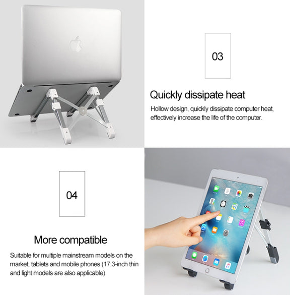 Aluminum Alloy Laptop Height Extender Holder Stand Folding Portable Computer Heat Dissipation Bracket, Size: 24.5x3.3x2.8cm (White)
