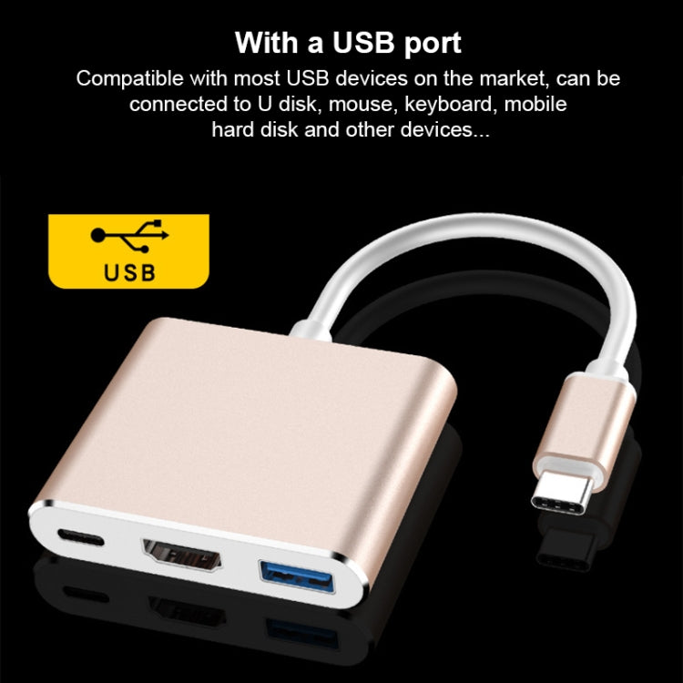 V125 UCB-C / Type-C Male to PD +  HDMI + USB 3.0 Female 3 in 1 Converter(Silver)