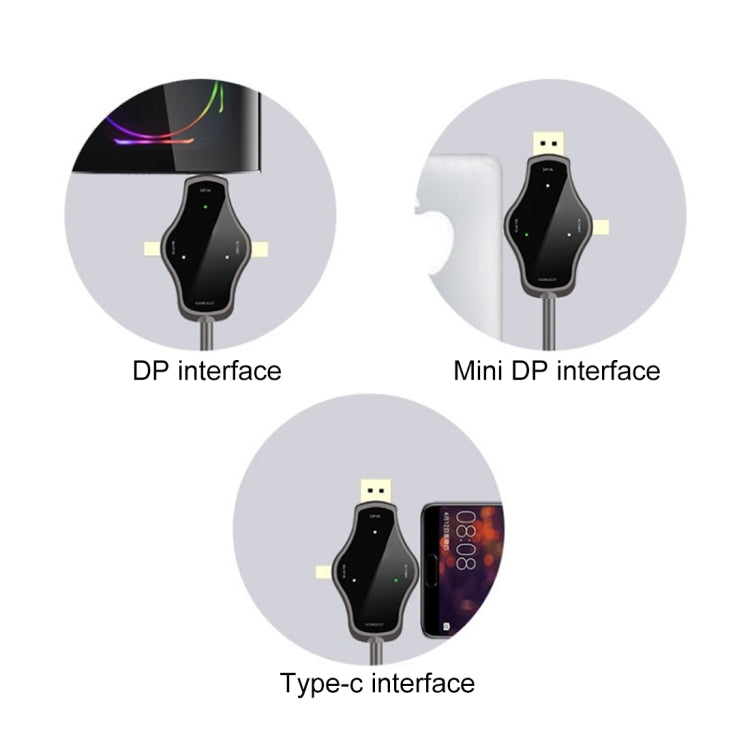 D65A 1.8m DisplayPort In & Mini DP In & USB-C / Type-C In to HDMI 4K Output Video Adapter Cable