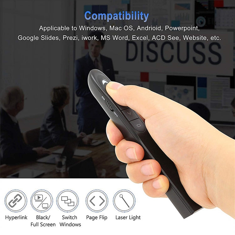 XM930 2.4GHz Wireless Laser PowerPoint Page Turning Pen Multimedia Wireless Presentation Projection Pen with USB Receiver, Support Low Battery Remind, Remote Control Distance: 100m(Black)