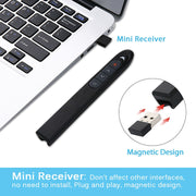 XM930 2.4GHz Wireless Laser PowerPoint Page Turning Pen Multimedia Wireless Presentation Projection Pen with USB Receiver, Support Low Battery Remind, Remote Control Distance: 100m(Black)