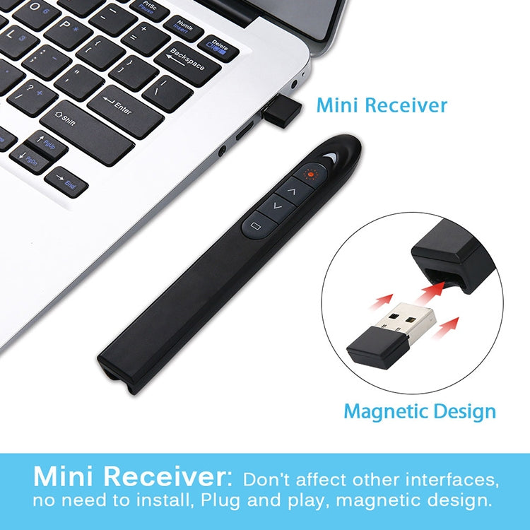 XM930 2.4GHz Wireless Laser PowerPoint Page Turning Pen Multimedia Wireless Presentation Projection Pen with USB Receiver, Support Low Battery Remind, Remote Control Distance: 100m(White)