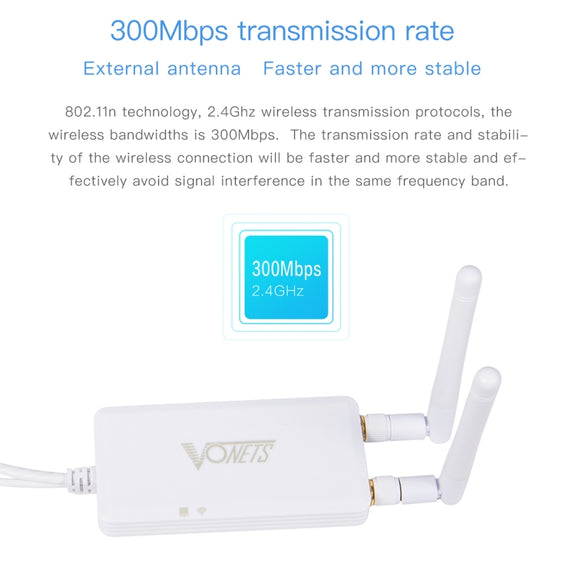 VONETS VAP11S 2.4G Mini Wireless Bridge 300Mbps WiFi Repeater with 2 Antennas