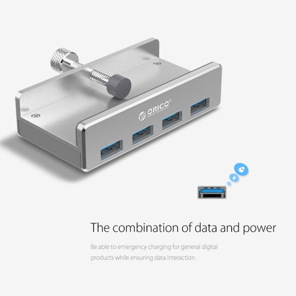 ORICO MH4PU Aluminum Alloy 4 Ports USB 3.0 Clip-type HUB with 1m USB Cable, Clip Width Range: 10-32mm