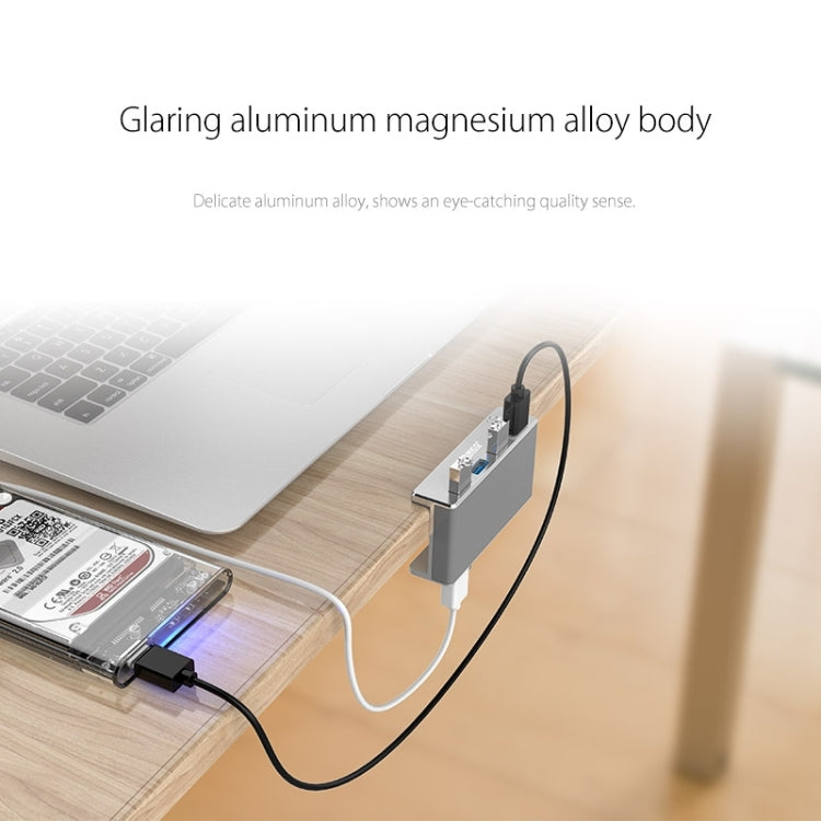 ORICO MH4PU Aluminum Alloy 4 Ports USB 3.0 Clip-type HUB with 1m USB Cable, Clip Width Range: 10-32mm