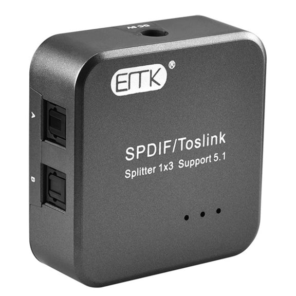 EMK 1 Input 3 Output Digital Optical Audio SPDIF Toslink Splitter Adapter (Silver Grey)