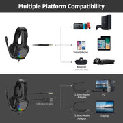 K20i Stereo Gaming Headset with Microphone RGB Light for XBox One / Laptop Tablet (Black)