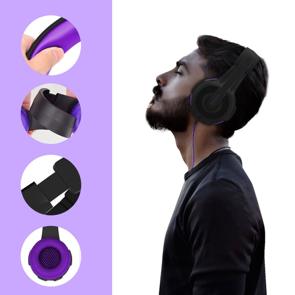 SADES AH-68 3.5mm Plug Wire-controlled E-sports Gaming Headset with Retractable Microphone, Cable Length: 2m(Black purple)