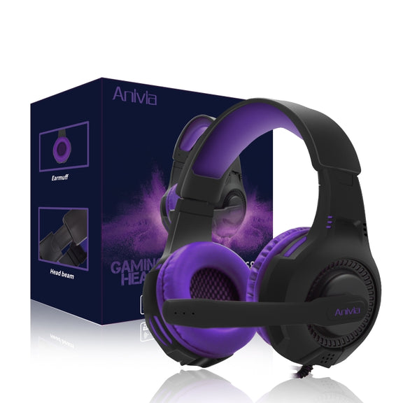 SADES AH-68 3.5mm Plug Wire-controlled E-sports Gaming Headset with Retractable Microphone, Cable Length: 2m(Black purple)
