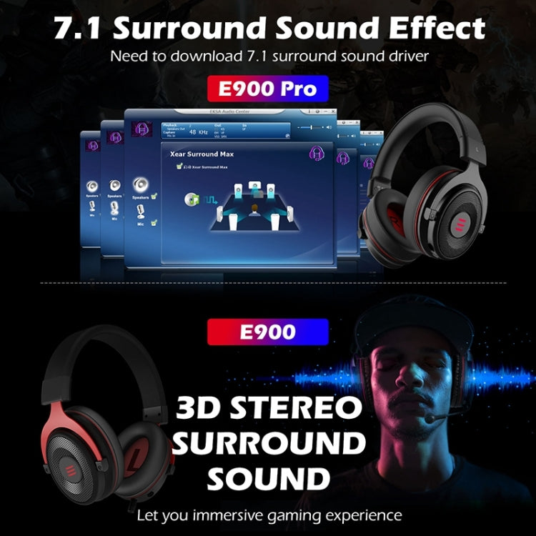 EKSA E900 Pro 7.1 Gaming Wire-Controlled Head-mounted USB Luminous Gaming Headset with Microphone(Black)