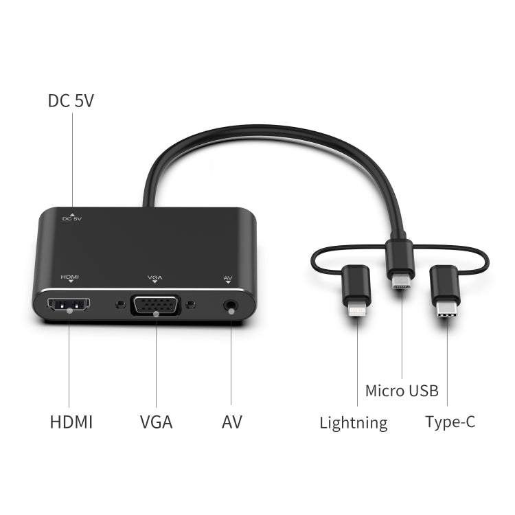 7585B 3 in 1 Micro USB / 8 Pin / Type-C to VGA / HDTV / AV Adapter Mobile HD Screen Player (White)