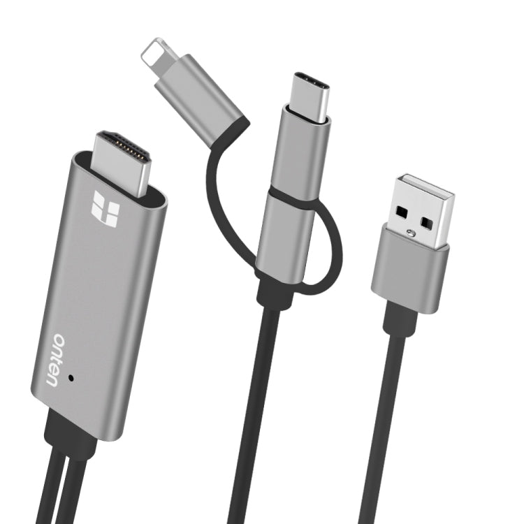 Onten OTN-7537A 3 in 1 1080P Mobile HD Screen Player Adapter Cable(Grey)