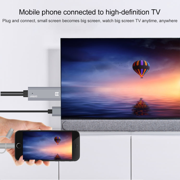 Onten OTN-7537A 3 in 1 1080P Mobile HD Screen Player Adapter Cable(Grey)