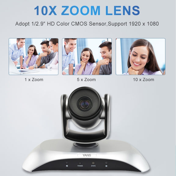 YANS YS-H110UH USB HD 1080P 10X Zoom Wide-Angle Video Conference Camera with Remote Control(Silver)
