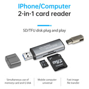 118 2 in 1 USB + 8 Pin Interfaces USB Flash Disk / Memory Card OTG Card Reader for IOS System Mobile Phone / Computer (Dark Gray)