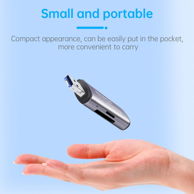 118 2 in 1 USB + 8 Pin Interfaces USB Flash Disk / Memory Card OTG Card Reader for IOS System Mobile Phone / Computer (Dark Gray)