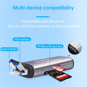 118 2 in 1 USB + 8 Pin Interfaces USB Flash Disk / Memory Card OTG Card Reader for IOS System Mobile Phone / Computer (Light Grey)