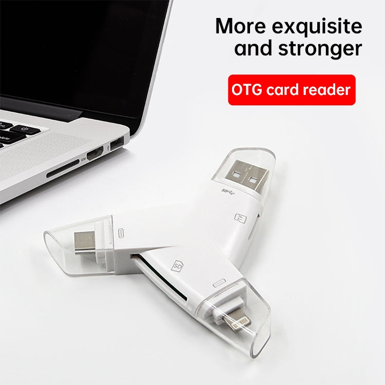 919 3 in 1 USB + USB-C / Type-C + 8 Pin Interfaces TF / SD Card Reader with OTG