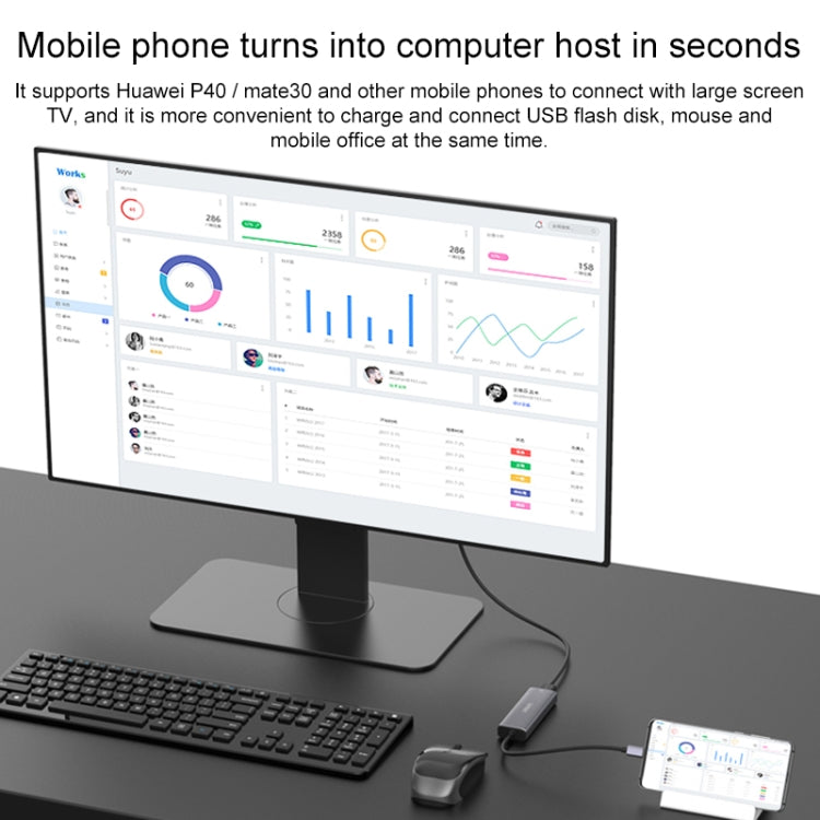 Onten OT-95123 5 in 1 Multifunctional Type-C + USB + HDMI Docking Station, Cable Length: 145mm(Silver)