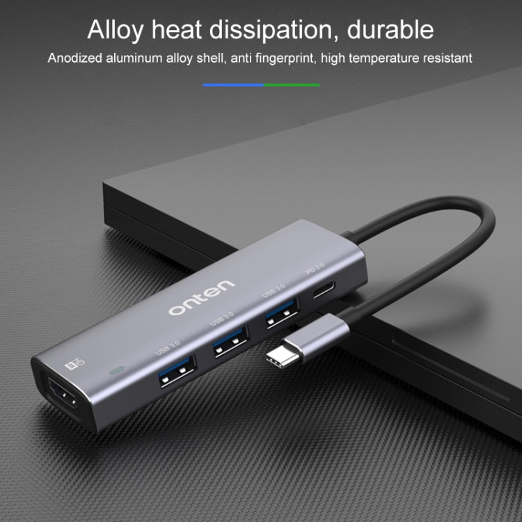 Onten OT-95123 5 in 1 Multifunctional Type-C + USB + HDMI Docking Station, Cable Length: 145mm(Silver)