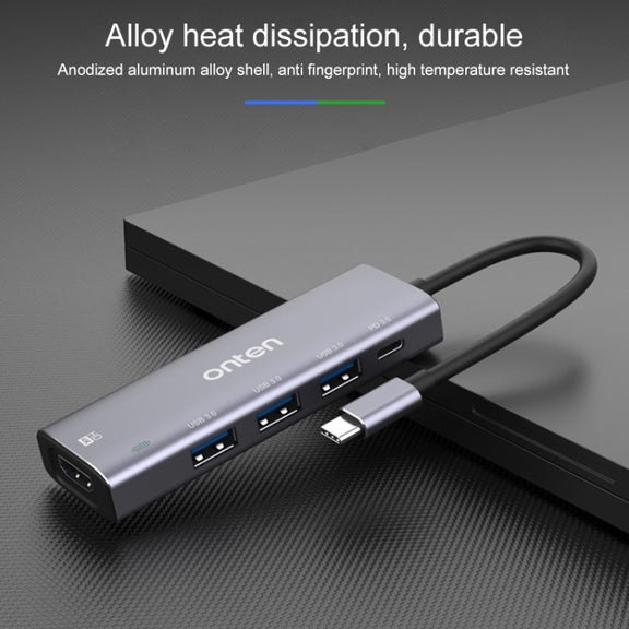 Onten OT-95123 5 in 1 Multifunctional Type-C + USB + HDMI Docking Station, Cable Length: 145mm(Silver)