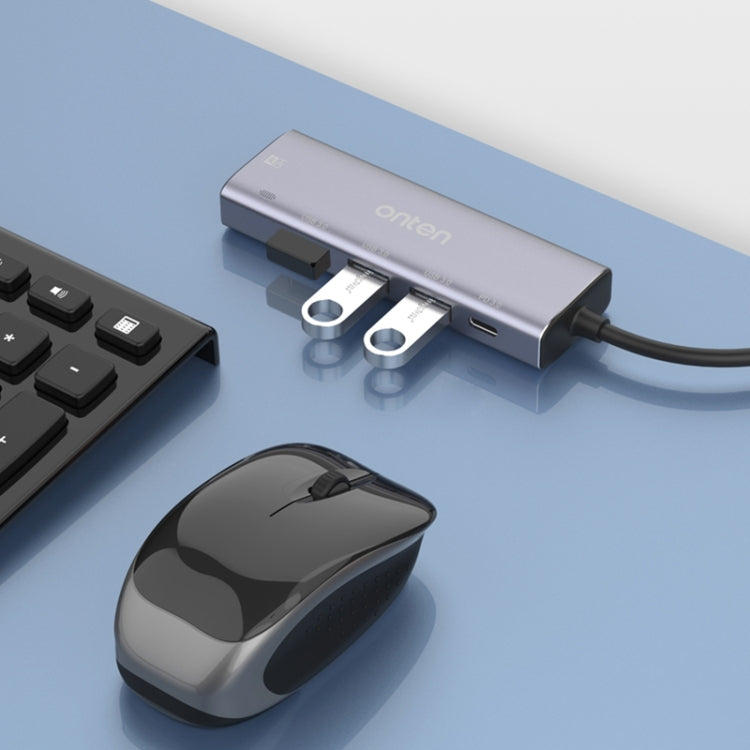 Onten OT-95123 5 in 1 Multifunctional Type-C + USB + HDMI Docking Station, Cable Length: 145mm(Silver)