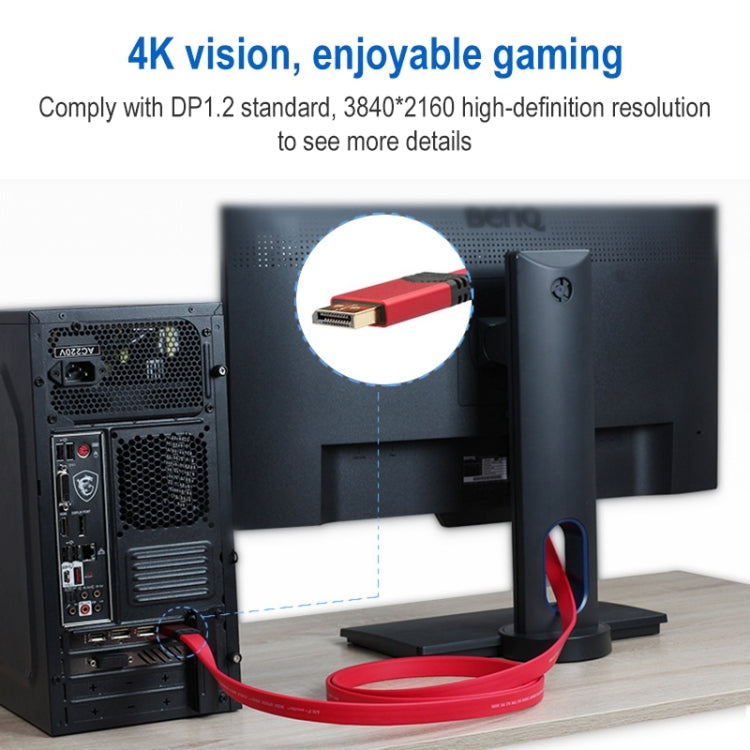 4K 60Hz DisplayPort 1.2 Male to DisplayPort 1.2 Male Aluminum Shell Flat Adapter Cable, Cable Length: 2m (Red)
