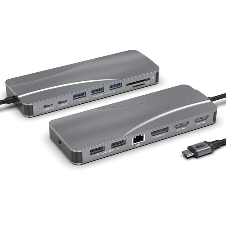 Rocketek HC451 Type-C to 60W PD + 4K HDMI + DP + 100M RJ45 14 in 1 HUB Adapter