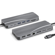Rocketek HC451 Type-C to 60W PD + 4K HDMI + DP + 100M RJ45 14 in 1 HUB Adapter