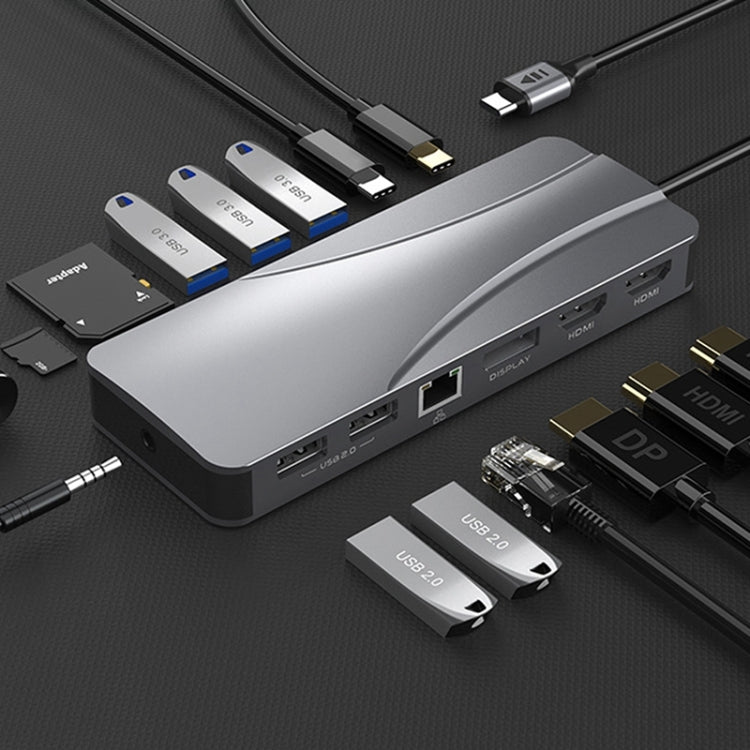 Rocketek HC451 Type-C to 60W PD + 4K HDMI + DP + 100M RJ45 14 in 1 HUB Adapter