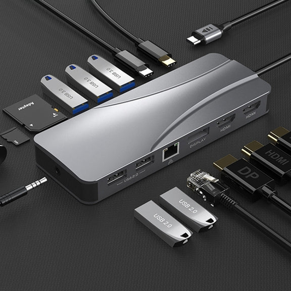 Rocketek HC451 Type-C to 60W PD + 4K HDMI + DP + 100M RJ45 14 in 1 HUB Adapter