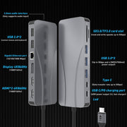 Rocketek HC451 Type-C to 60W PD + 4K HDMI + DP + 100M RJ45 14 in 1 HUB Adapter