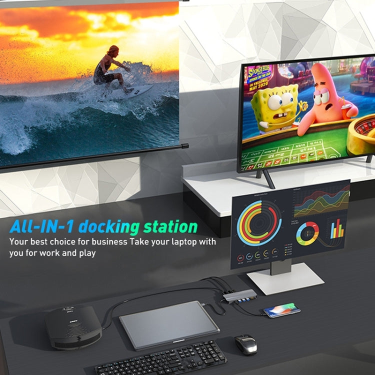 Rocketek HC451 Type-C to 60W PD + 4K HDMI + DP + 100M RJ45 14 in 1 HUB Adapter
