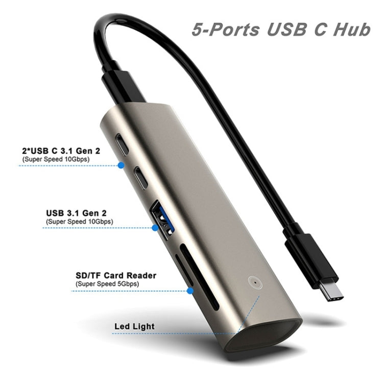 Rocketek HC463 USB3.1 Gen2  to Type-C 3.1 + USB 3.1 + SD / TF 6 in 1 HUB Adapter