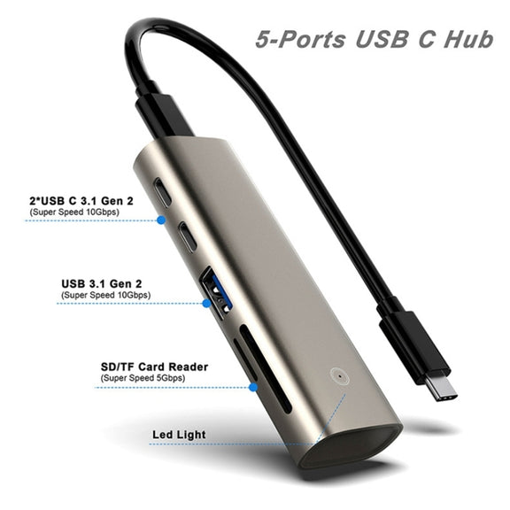 Rocketek HC463 USB3.1 Gen2  to Type-C 3.1 + USB 3.1 + SD / TF 6 in 1 HUB Adapter