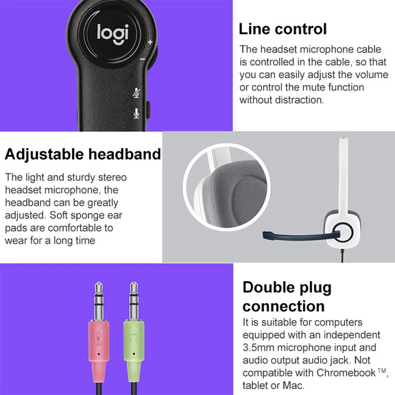 Logitech H150 Wired Headphone Dual 3.5mm Earphone Gaming Headset Stereo with MIC