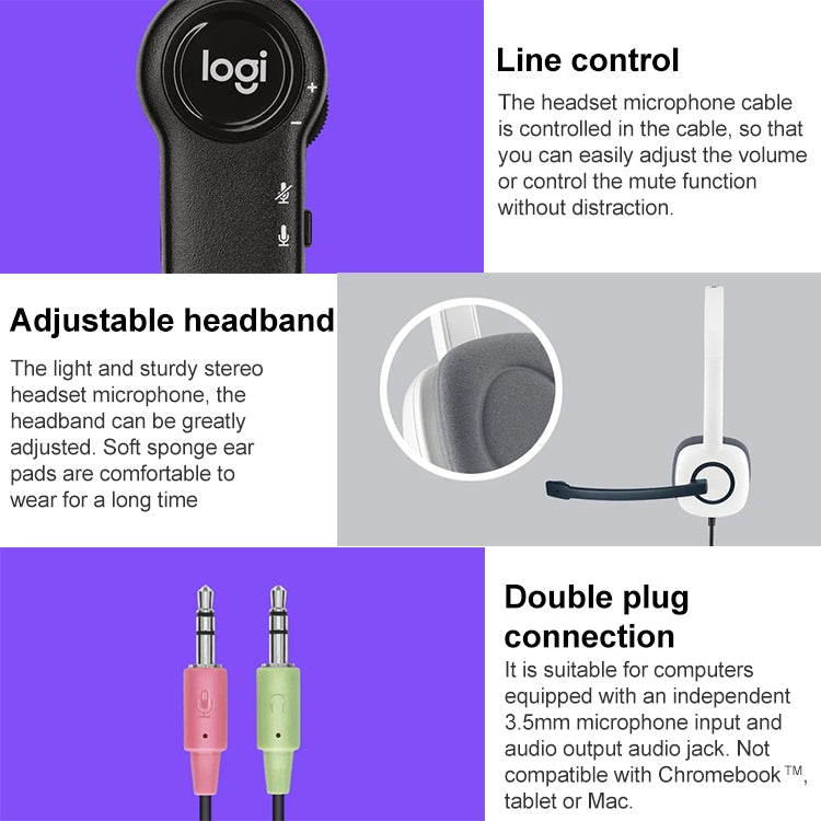 Logitech H150 Wired Headphone Dual 3.5mm Earphone Gaming Headset Stereo with MIC