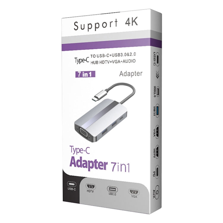 BYL-2106 7 in 1 USB-C / Type-C to USB Docking Station HUB Adapter (Silver)