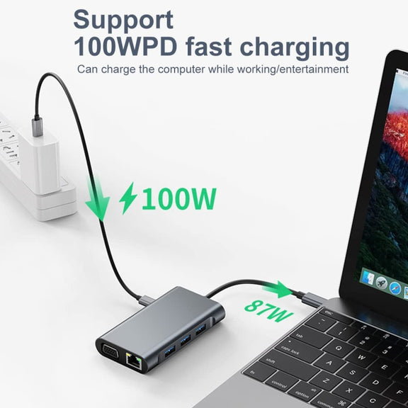 BYL-2111 7 in 1 USB-C / Type-C to USB Docking Station HUB Adapter (Silver)