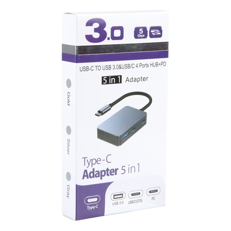 BYL-2316 5 in 1 USB-C / Type-C to USB3.0 & Type-C Multifunctional Docking Station HUB Adapter (Dark Grey)
