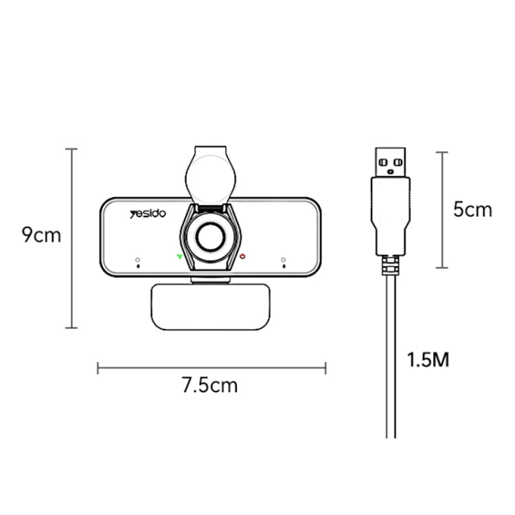 Yesido KM13 1080P 2.0MP USB Webcam, Cable Length 1.5m