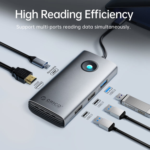 ORICO ORICO-PW11-6PCR R45 Type-C / USB-C 6-in-1 5Gbps Multifunction Docking Station (Dark Gray)