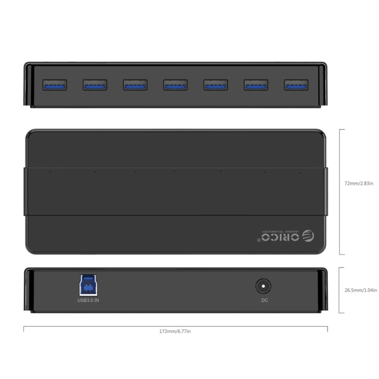 ORICO H7928-U3 ABS Material Desktop 7 Ports USB 3.0 HUB with 1m Cable(Black)