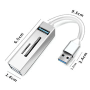 15101 5 in 1 USB3.0 to 3 x USB + SD / TF Card Reader HUB Adapter (Blue)